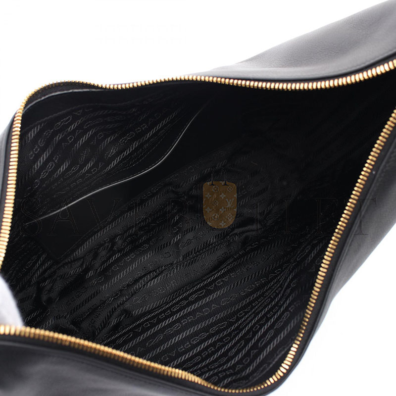 Pra*a soft grain shoulder bag  leather black 1bc212 (35*22.5*8cm)